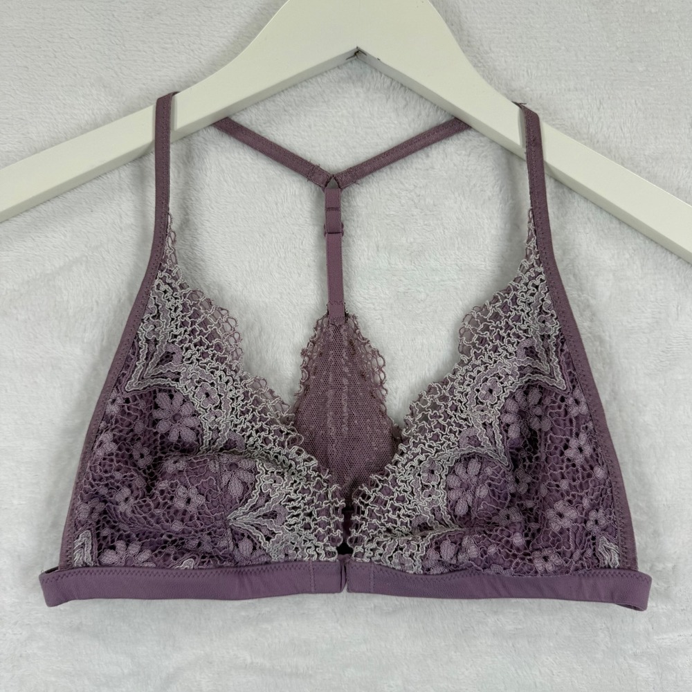 Victorias Secret Body by Victoria Purple Floral Lace Racerback Bralette Small